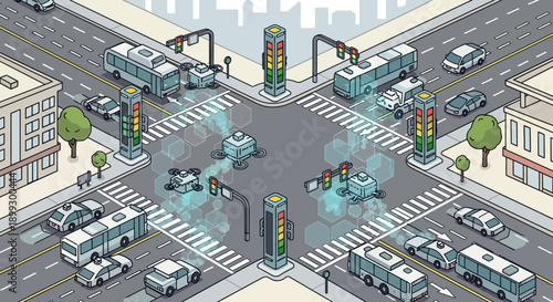 Smart City Intersection: Autonomous Vehicles and Futuristic Traffic System
