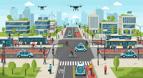 Smart City Traffic Intersection with Autonomous Cars, Drones, and Cyclists