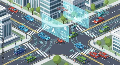 Smart City Intersection with Autonomous Cars and Drones, Future Traffic System