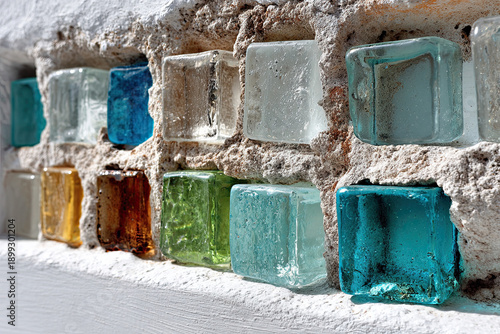 A wall with many small square glass panes
