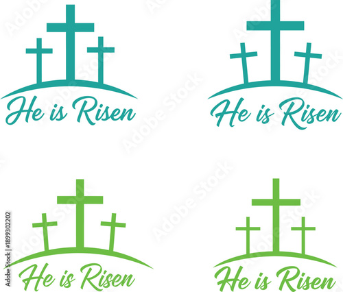 Happy easter he is risen crosses christian holiday greeting