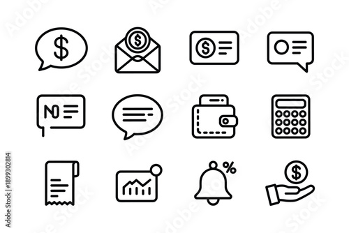 Banking and financial transaction line icons set for payment methods and budget monitoring tools
