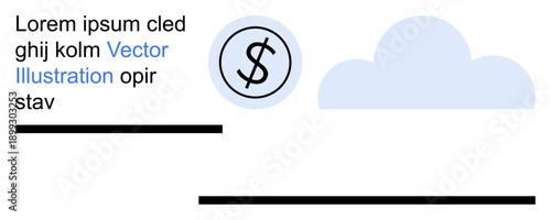 Cloud computing, financial management, online transactions, digital data, fintech solutions, and data security. Dollar symbol near a cloud shape. Cloud computing and financial management concept