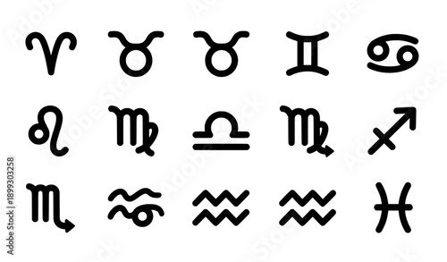 Zodiac Sign Solid Glyph Icons Bundle Flat Astrology Symbols Vector Set