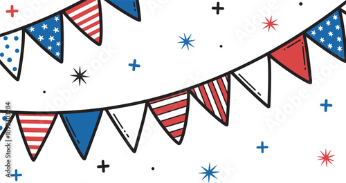 Labor day celebrations with patriotic bunting flags and star decorations