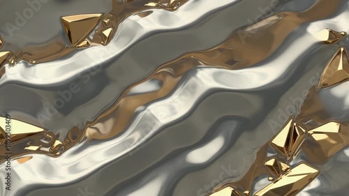 Golden and Silver Abstract Metallic Waves Texture Background for Modern Design Graphic Element Art Rendering with Shiny Smooth Dynamic Structure