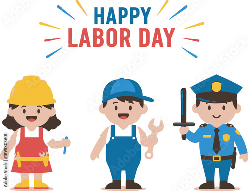 Happy labor day celebration with workers from different professions