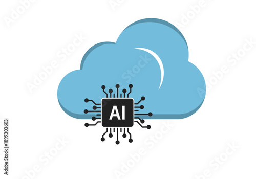 Cloud computing illustration showcasing artificial intelligence technology and digital innovation in a modern environment from a straightforward viewpoint