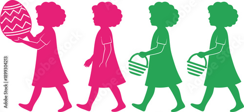 Happy easter celebration with colorful silhouette ladies holding eggs
