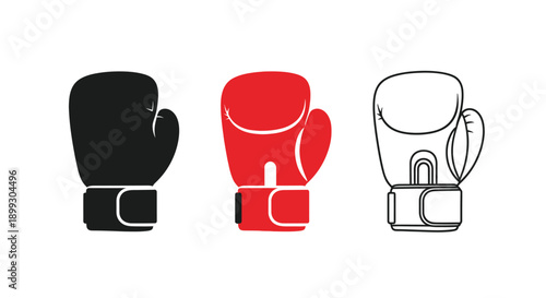 Three boxing gloves in different colors a striking silhouette