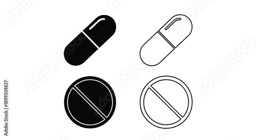 Pill and tablet outlines a minimalist black and white silhouette