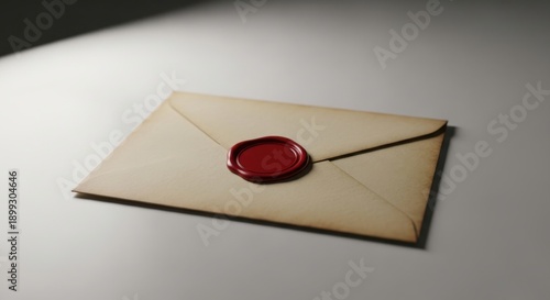 Vintage Envelope with Red Wax Seal Angled View