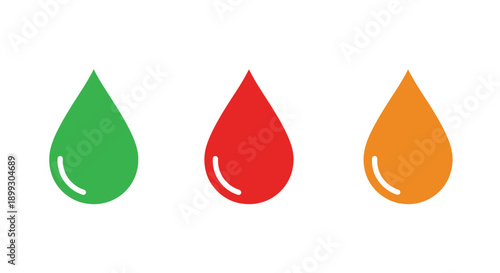 Three colorful droplet shapes displayed in a linear arrangement silhouette