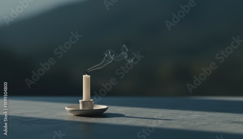 Candle Smoke Trail Against Dark Scenic Background
