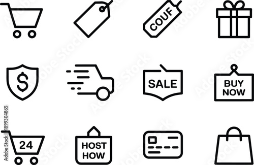 E commerce shopping icons set including cart price tag and gift box for online store interface