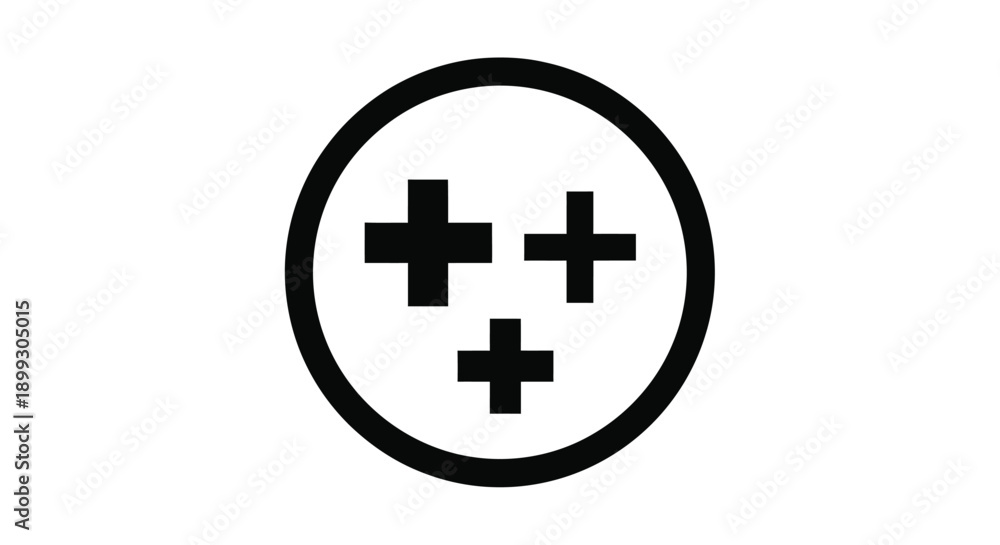 Obraz premium Black circle with three plus signs inside a stark silhouette