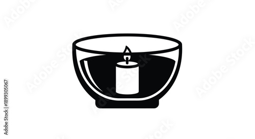 A simple black outline of a lit candle within a bowl silhouette