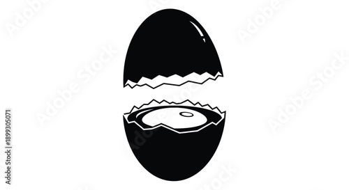 Cracked egg illustration with a focused eye striking silhouette