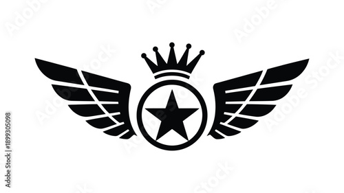 Black winged star emblem with crown white symbol