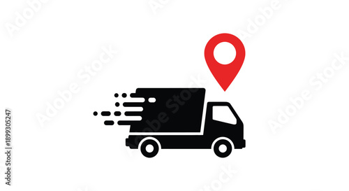 Fast delivery van with location marker a striking silhouette