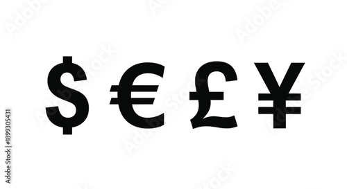 Global currency symbols displayed in a stark black silhouette