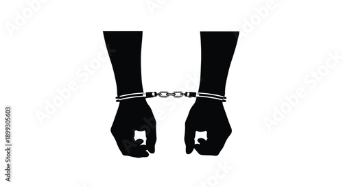 Hands restrained by handcuffs a stark black silhouette
