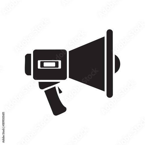 Black silhouette of a megaphone, perfect for conveying announcements, news, or promotions.