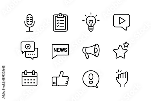 Set of marketing and communication line icons. modern outline pictograms on light gray background