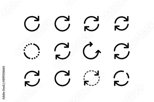 Reload icons and refresh symbols with circular arrows and rotating motion sequence illustration