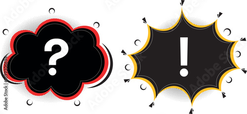 Comic speech bubbles with question and exclamation marks vector set on transparent background