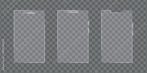 Transparent smartphone outline shape or glass displays set vector isolated on transparent background