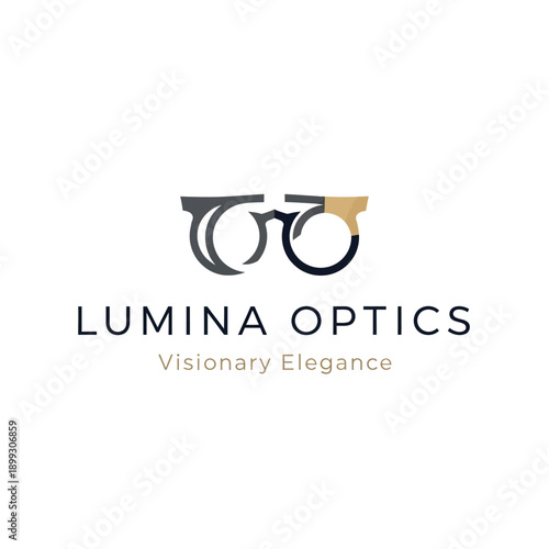 Lumina Optics Logo with Eyeglasses Design.