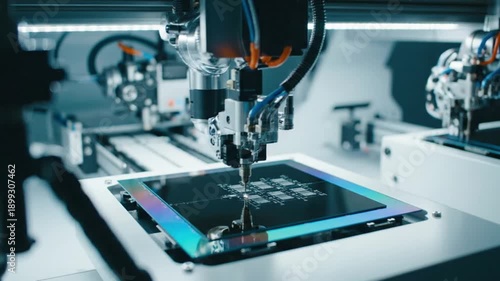 Automated Robotic Assembly Machine Building Electronic Circuit Boards.