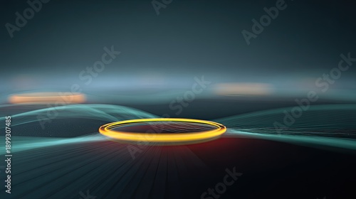 Abstract futuristic background with neon light circle and glowing waves creating a modern visual environment for artistic projects and creative works