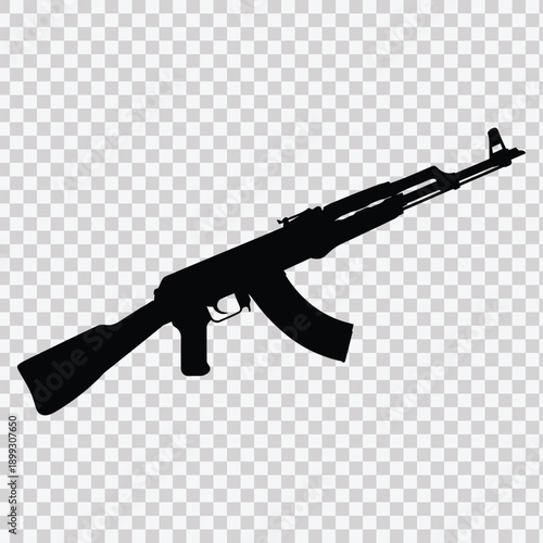 Military assault rifle gun weapon machine automatic fire object black silhouette vector illustration