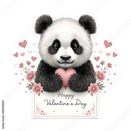 Cute Valentine Panda Sticker Illustration