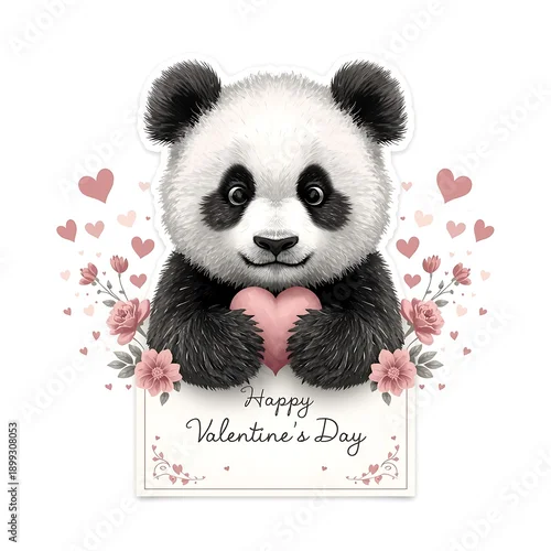 Fototapeta Cute Valentine Panda Sticker Illustration