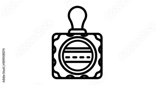 Line art icon of a rubber stamp with a road or striped pattern inside its circular impression area.