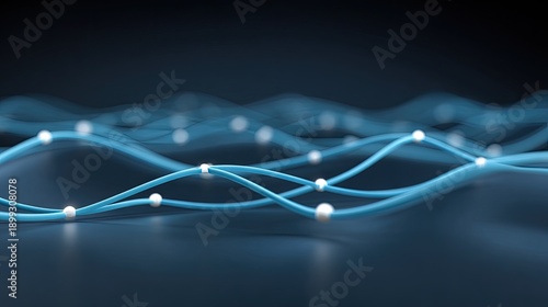 Abstract Blue Wavy Lines with Light Particles on a Dark Background Creating a Calm and Futuristic Visual Effect