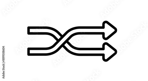 A black and white icon representing the shuffle or randomize function, with two arrows crossing over each other.