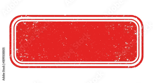 A distressed red rectangular stamp with a white outline and a textured surface.