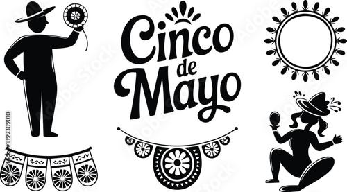 Bundle cinco de mayo silhouette featuring traditional mexican design