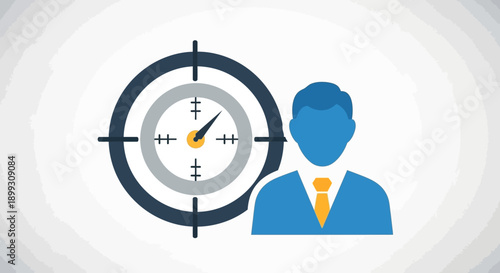 Targeted marketing concept with a businessman in front of a bullseye target.