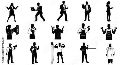Collection of Silhouettes Representing Various Professions and Activities.