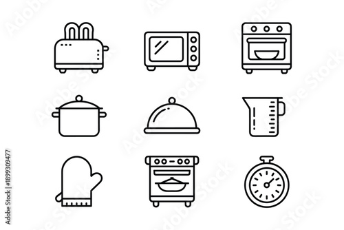 Modern kitchen appliance icons for cooking and culinary arts food preparation equipment