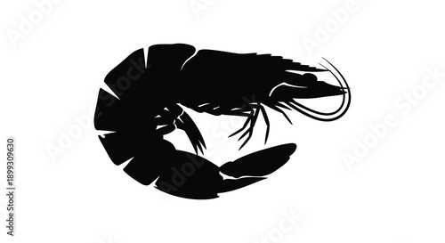 A striking black silhouette of a shrimp showcasing detailed features and elegant curves on transparent background high quality professional modern stylish