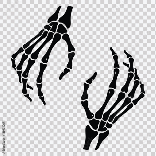 Human skeleton hands bones reaching and grabbing gesture Halloween black silhouette vector illustration