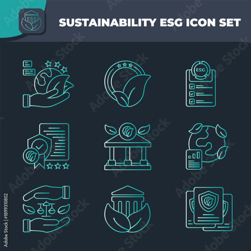 sustainability icon colletction set gradient, ESG principles, environmental protection, and corporate social responsibility concepts.