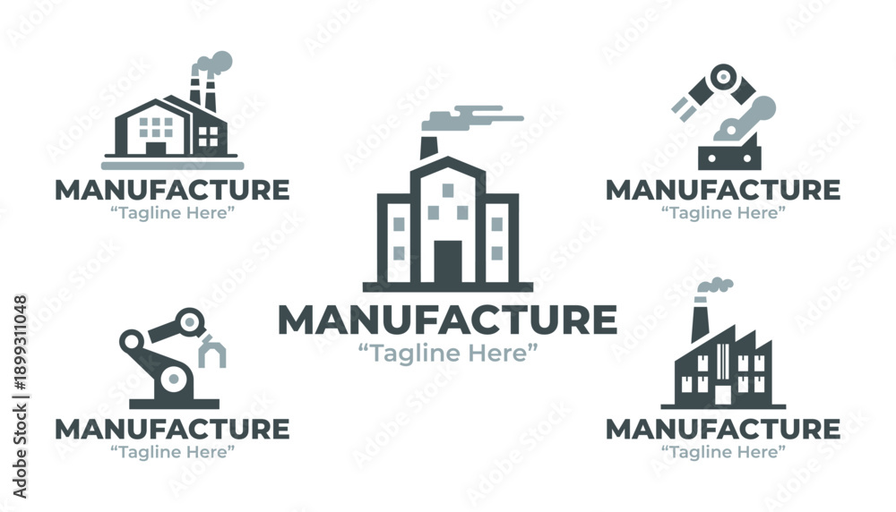 Fototapeta premium 5 Manufacture Logo Set Modern Minimalist Industrial Production Collection