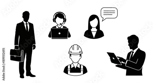 Collection of diverse professional silhouettes representing various job roles and industries.
